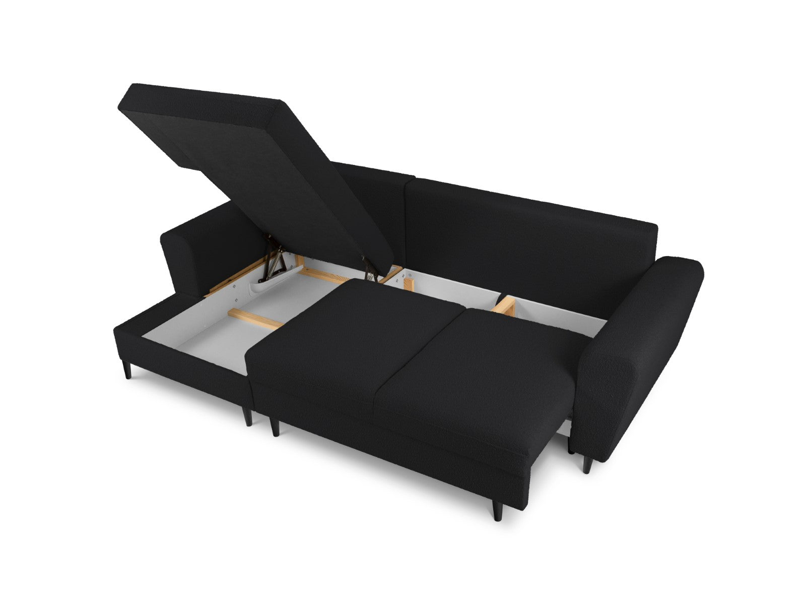 Cosmopolitan Design - Divano convertibile angolare sinistro con contenitore "Kyoto" 4 posti in bouclé nero 