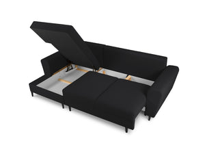 Cosmopolitan Design - Divano convertibile angolare sinistro con contenitore "Kyoto" 4 posti in bouclé nero 