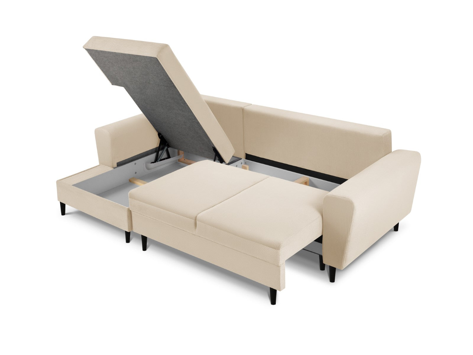 Cosmopolitan Design - Divano convertibile angolare sinistro con contenitore "Kyoto" 4 posti in velluto a coste beige 