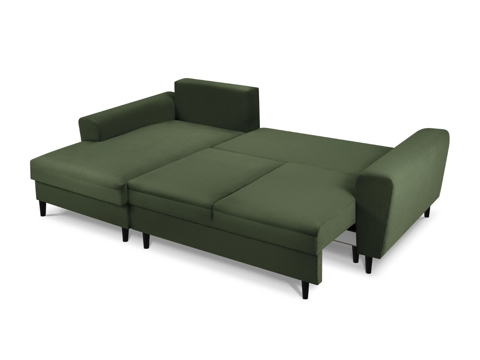 Cosmopolitan Design - Divano convertibile angolare sinistro con box "Kyoto" 4 posti in velluto a coste verde bottiglia 