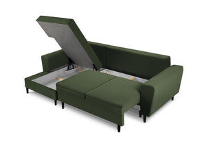 Cosmopolitan Design - Divano convertibile angolare sinistro con box "Kyoto" 4 posti in velluto a coste verde bottiglia 