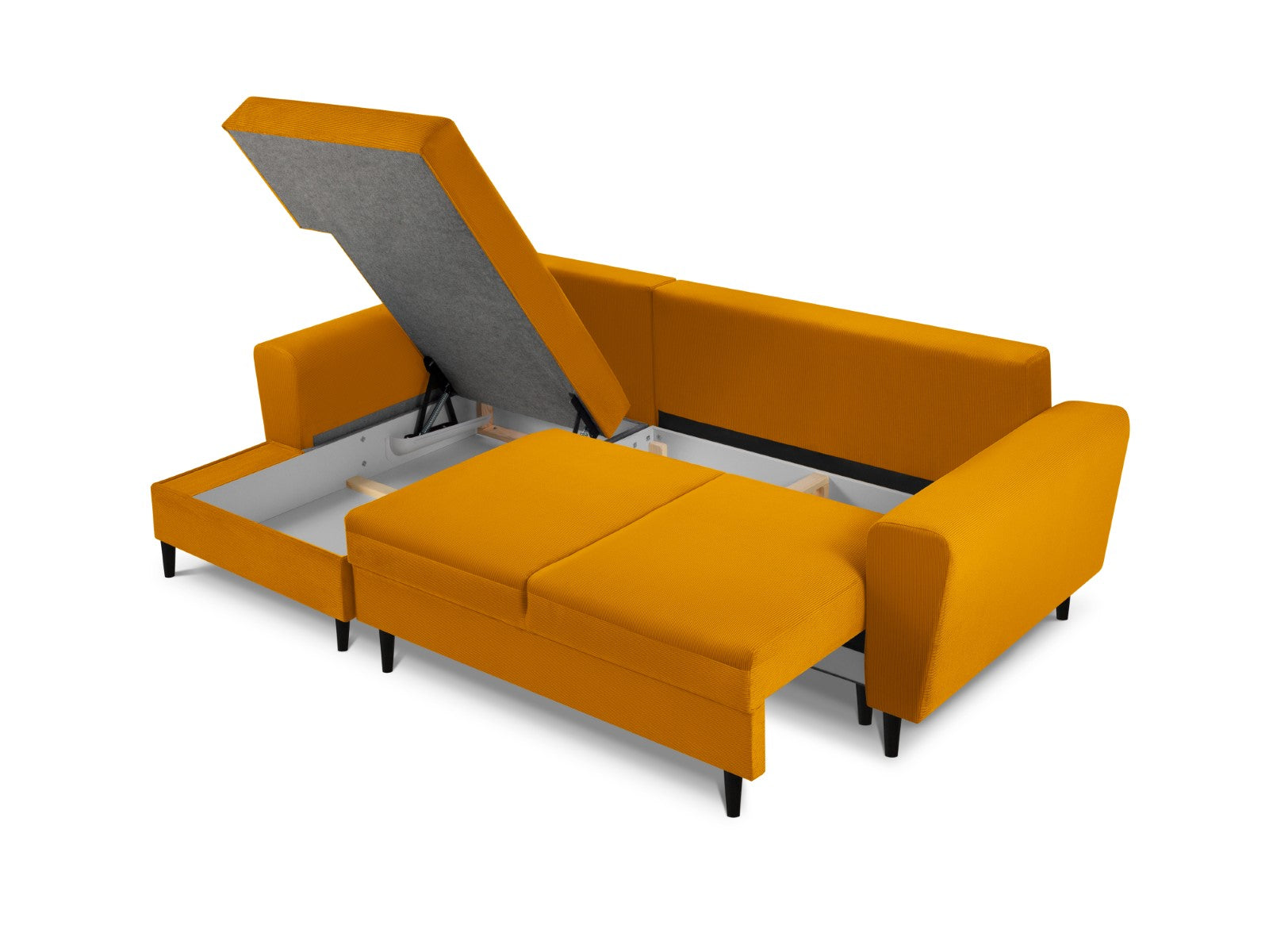 Cosmopolitan Design - Divano convertibile angolare sinistro con contenitore "Kyoto" 4 posti in velluto a coste giallo 