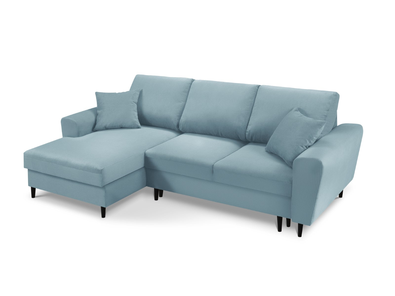 Cosmopolitan Design - Divano convertibile angolare sinistro con contenitore "Kyoto" 4 posti in velluto a coste azzurro 