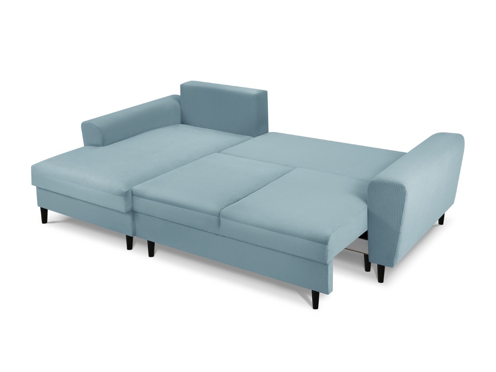 Cosmopolitan Design - Divano convertibile angolare sinistro con contenitore "Kyoto" 4 posti in velluto a coste azzurro 