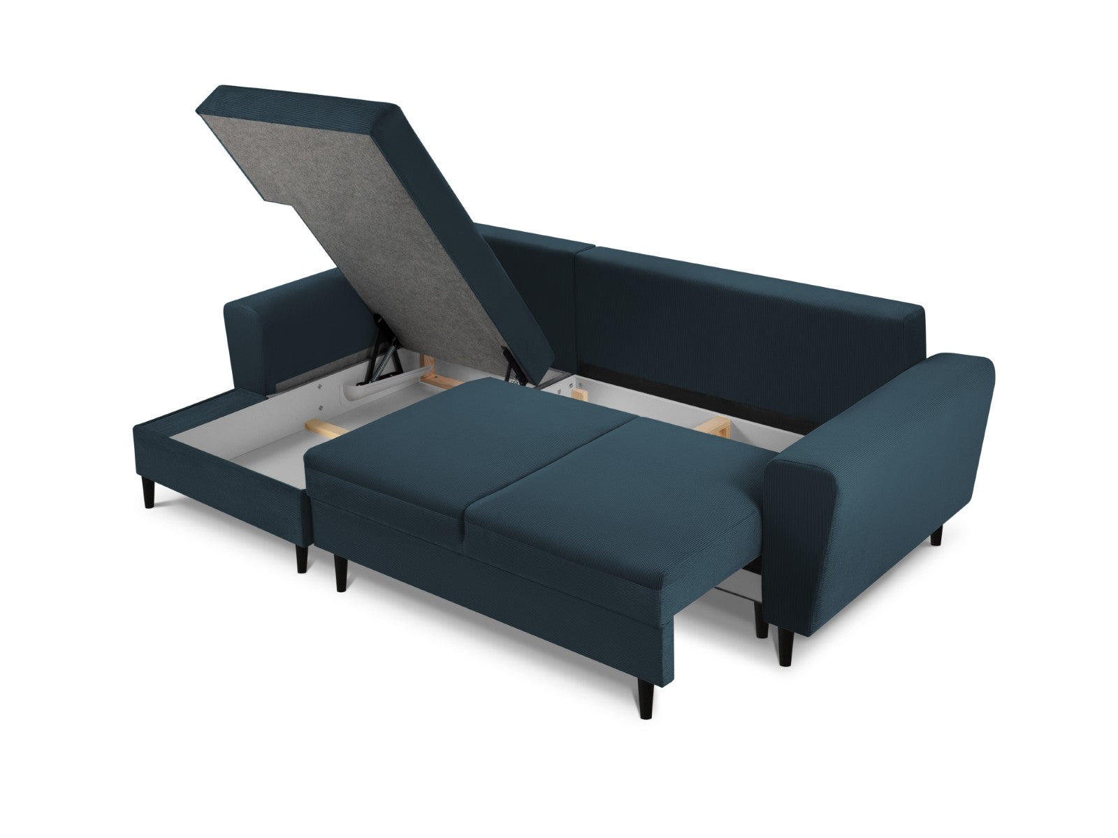 Cosmopolitan Design - Divano convertibile angolare sinistro con box "Kyoto" 4 posti in velluto a coste blu scuro 