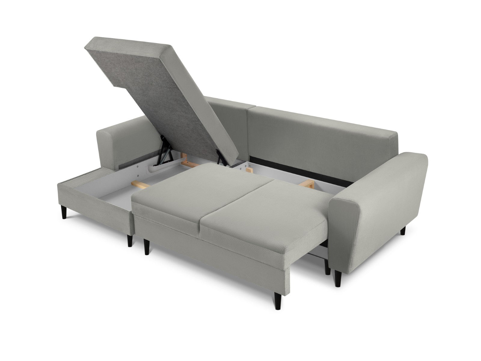 Cosmopolitan Design - Divano convertibile angolare sinistro con box "Kyoto" 4 posti in velluto a coste grigio chiaro 