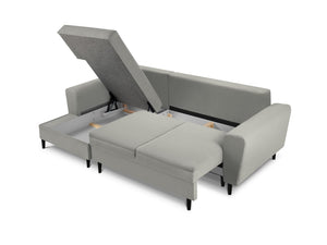 Cosmopolitan Design - Divano convertibile angolare sinistro con box "Kyoto" 4 posti in velluto a coste grigio chiaro 
