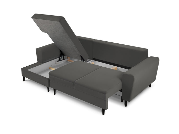 Cosmopolitan Design - Divano convertibile angolare sinistro con contenitore "Kyoto" 4 posti in velluto a coste grigio 