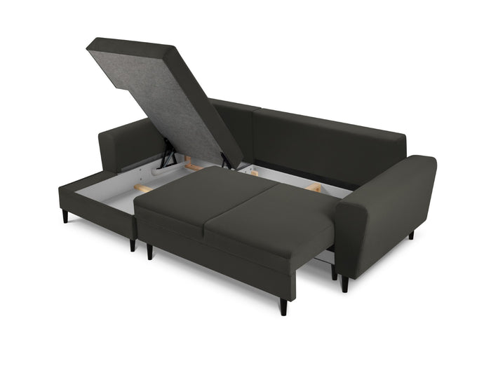 Cosmopolitan Design - Divano convertibile angolare sinistro con contenitore "Kyoto" 4 posti in velluto a coste nero 