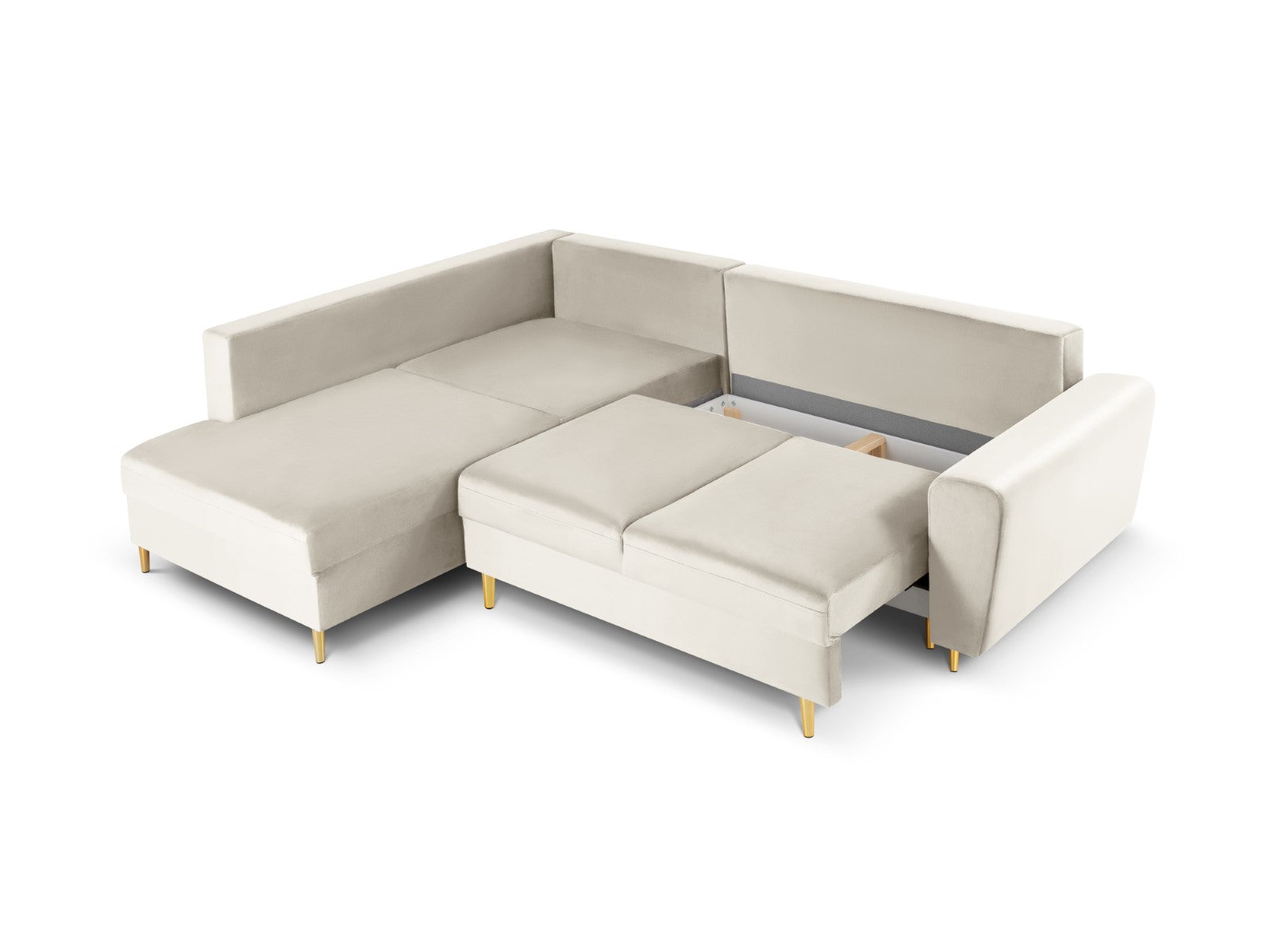 Cosmopolitan Design - Divano convertibile angolare sinistro con contenitore "Kyoto" 5 posti in velluto beige chiaro 