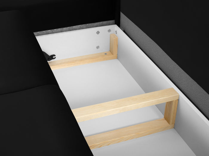 Cosmopolitan Design - Divano convertibile angolare sinistro con contenitore "Kyoto" 5 posti in velluto nero 