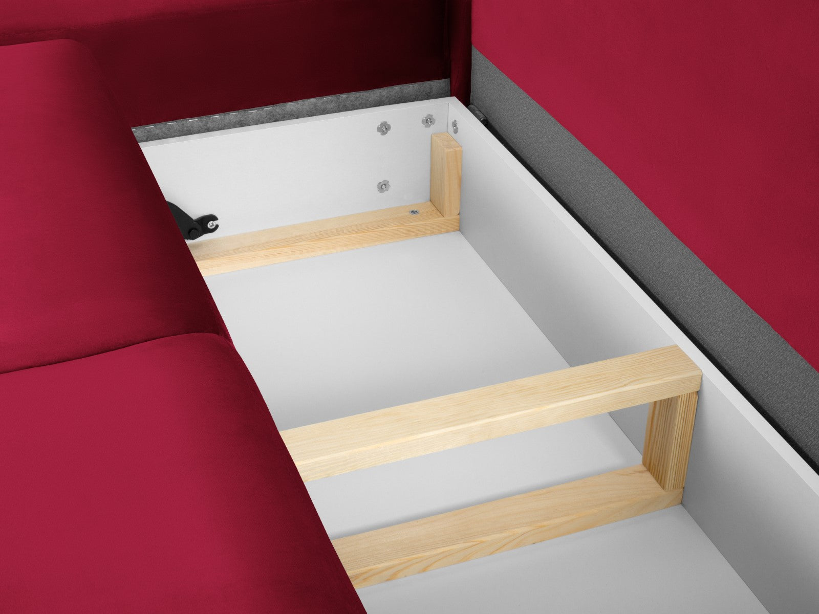 Cosmopolitan Design - Divano convertibile angolare sinistro con contenitore "Kyoto" 5 posti in velluto rosso 