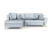 Cosmopolitan Design - Divano convertibile angolare sinistro con contenitore "Kyoto" 5 posti in velluto azzurro 