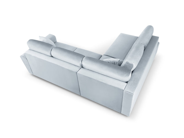 Cosmopolitan Design - Divano convertibile angolare sinistro con contenitore "Kyoto" 5 posti in velluto azzurro 