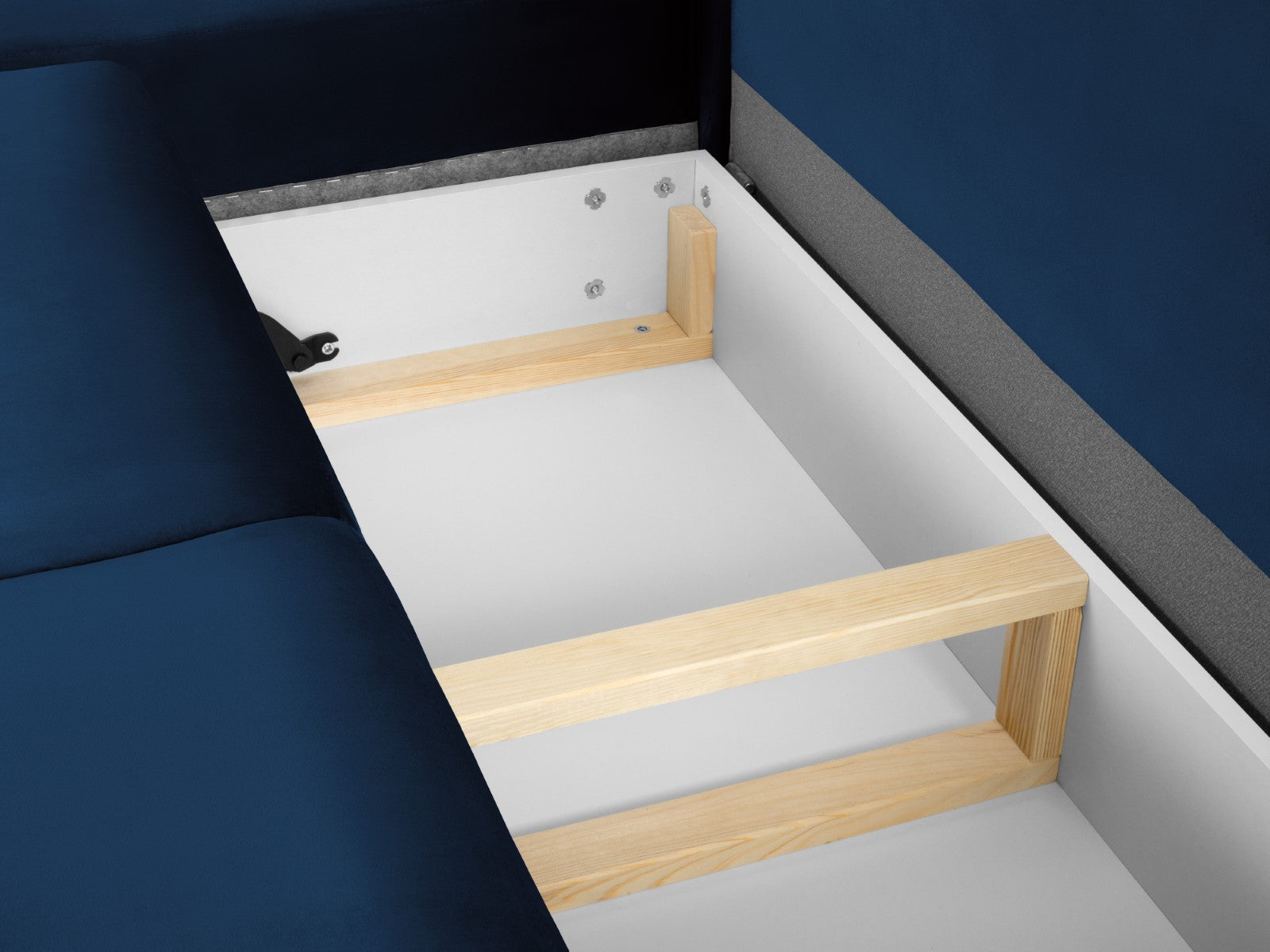 Cosmopolitan Design - Divano convertibile angolare sinistro con contenitore "Kyoto" 5 posti in velluto blu reale 