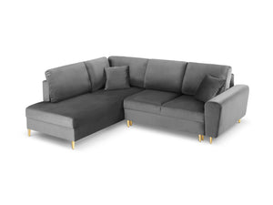 Cosmopolitan Design - Divano convertibile angolare sinistro con contenitore "Kyoto" 5 posti in velluto grigio chiaro 