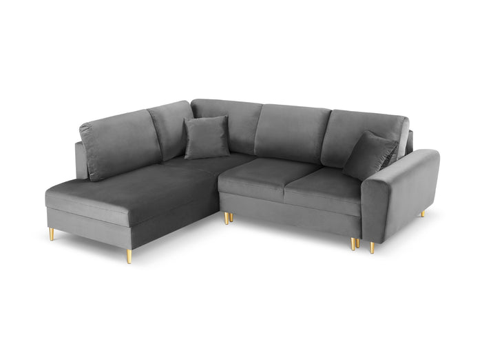 Cosmopolitan Design - Divano convertibile angolare sinistro con contenitore "Kyoto" 5 posti in velluto grigio chiaro 