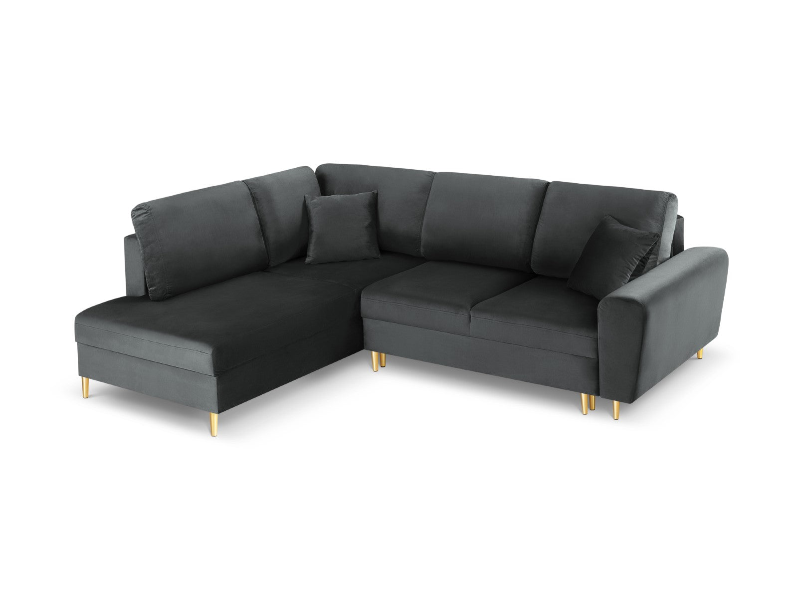 Cosmopolitan Design - Divano convertibile angolare sinistro con contenitore "Kyoto" 5 posti in velluto grigio scuro 