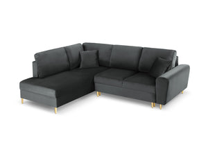 Cosmopolitan Design - Divano convertibile angolare sinistro con contenitore "Kyoto" 5 posti in velluto grigio scuro 