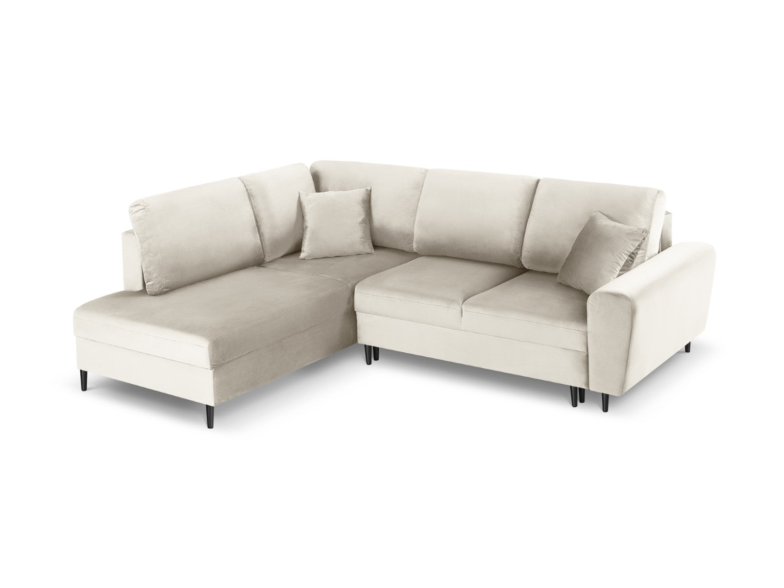 Cosmopolitan Design - Divano convertibile angolare sinistro con contenitore "Kyoto" 5 posti in velluto beige chiaro 