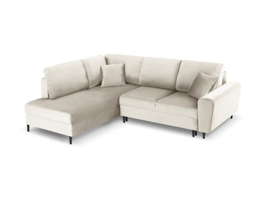 Cosmopolitan Design - Divano convertibile angolare sinistro con contenitore "Kyoto" 5 posti in velluto beige chiaro 