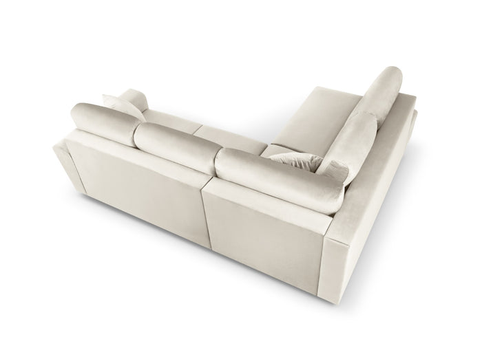 Cosmopolitan Design - Divano convertibile angolare sinistro con contenitore "Kyoto" 5 posti in velluto beige chiaro 
