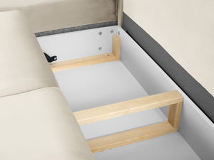 Cosmopolitan Design - Divano convertibile angolare sinistro con contenitore "Kyoto" 5 posti in velluto beige chiaro 