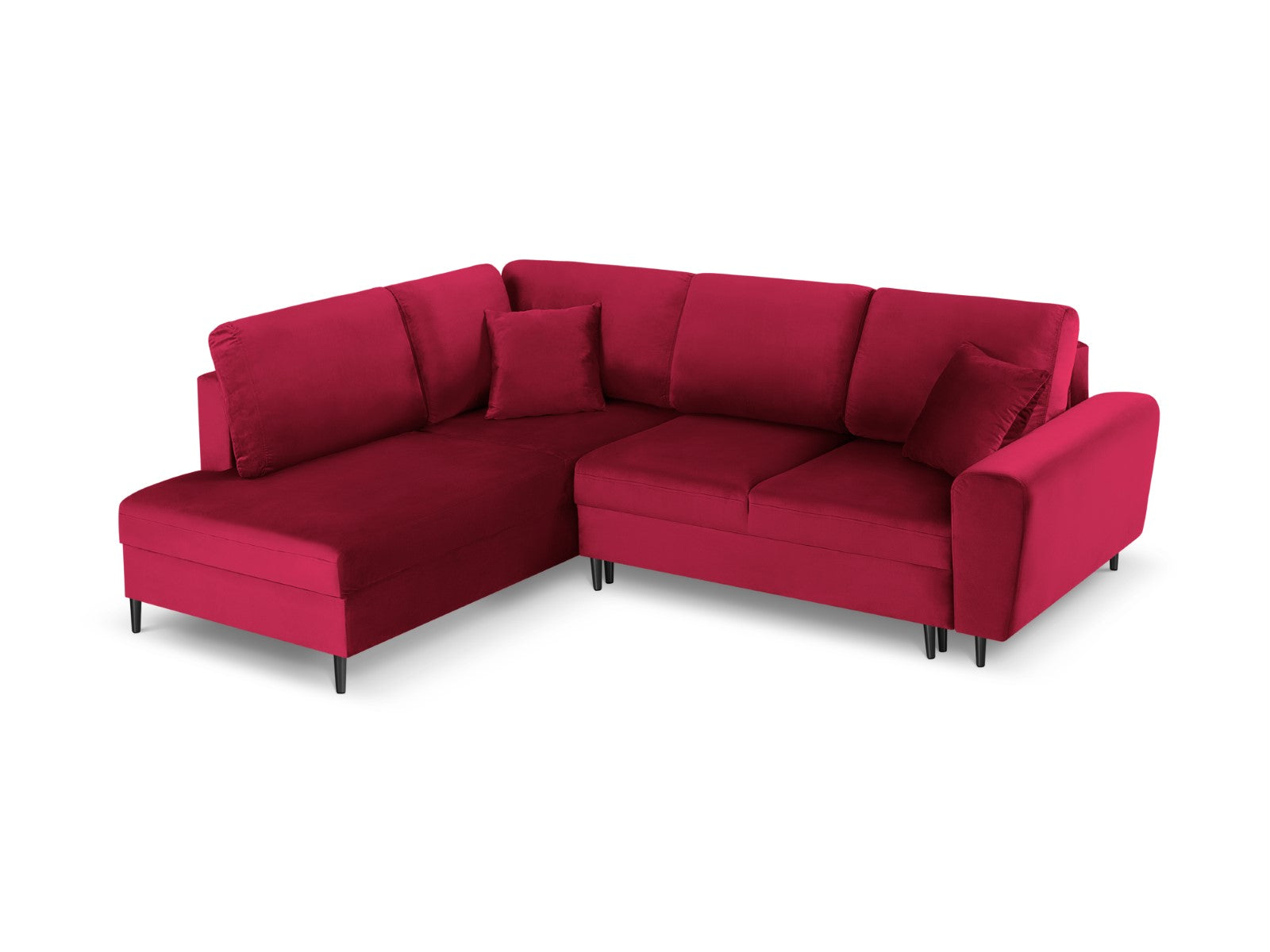 Cosmopolitan Design - Divano convertibile angolare sinistro con contenitore "Kyoto" 5 posti in velluto rosso 