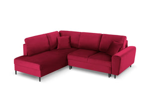 Cosmopolitan Design - Divano convertibile angolare sinistro con contenitore "Kyoto" 5 posti in velluto rosso 