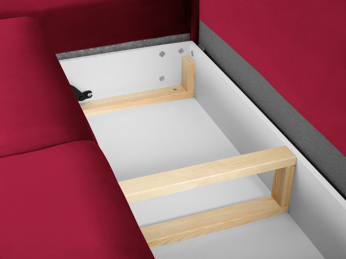 Cosmopolitan Design - Divano convertibile angolare sinistro con contenitore "Kyoto" 5 posti in velluto rosso 