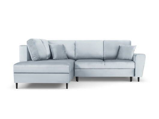 Cosmopolitan Design - Divano convertibile angolare sinistro con contenitore "Kyoto" 5 posti in velluto azzurro 