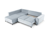 Cosmopolitan Design - Divano convertibile angolare sinistro con contenitore "Kyoto" 5 posti in velluto azzurro 