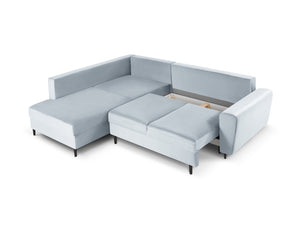 Cosmopolitan Design - Divano convertibile angolare sinistro con contenitore "Kyoto" 5 posti in velluto azzurro 