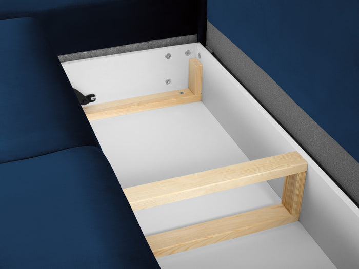 Cosmopolitan Design - Divano convertibile angolare sinistro con contenitore "Kyoto" 5 posti in velluto blu reale 