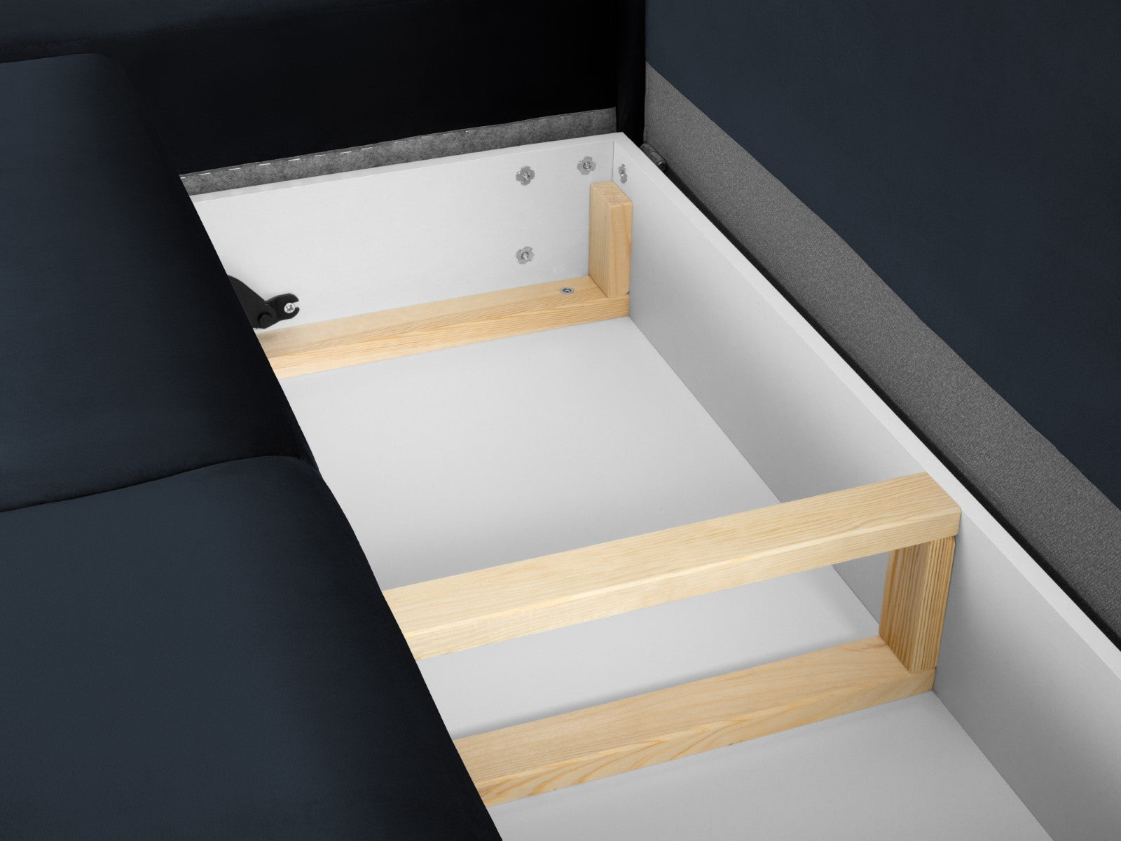 Cosmopolitan Design - Divano convertibile angolare sinistro con contenitore "Kyoto" 5 posti in velluto blu scuro 