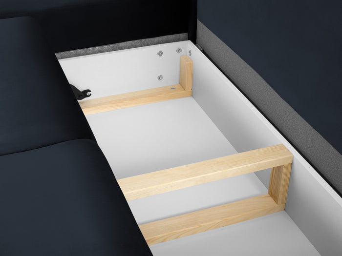 Cosmopolitan Design - Divano convertibile angolare sinistro con contenitore "Kyoto" 5 posti in velluto blu scuro 