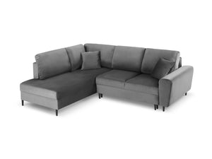 Cosmopolitan Design - Divano convertibile angolare sinistro con contenitore "Kyoto" 5 posti in velluto grigio chiaro 