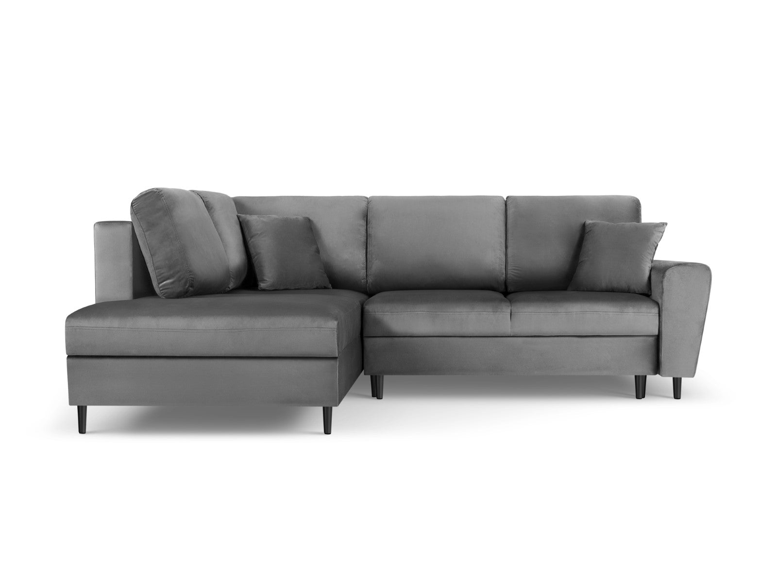 Cosmopolitan Design - Divano convertibile angolare sinistro con contenitore "Kyoto" 5 posti in velluto grigio chiaro 