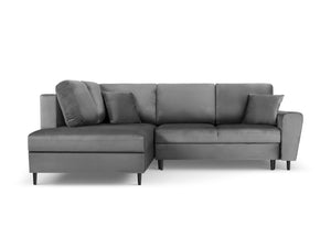 Cosmopolitan Design - Divano convertibile angolare sinistro con contenitore "Kyoto" 5 posti in velluto grigio chiaro 