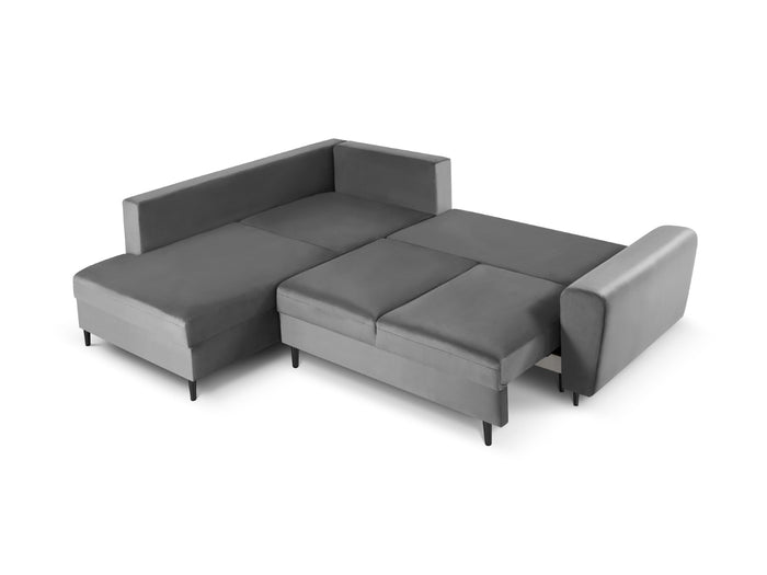 Cosmopolitan Design - Divano convertibile angolare sinistro con contenitore "Kyoto" 5 posti in velluto grigio chiaro 