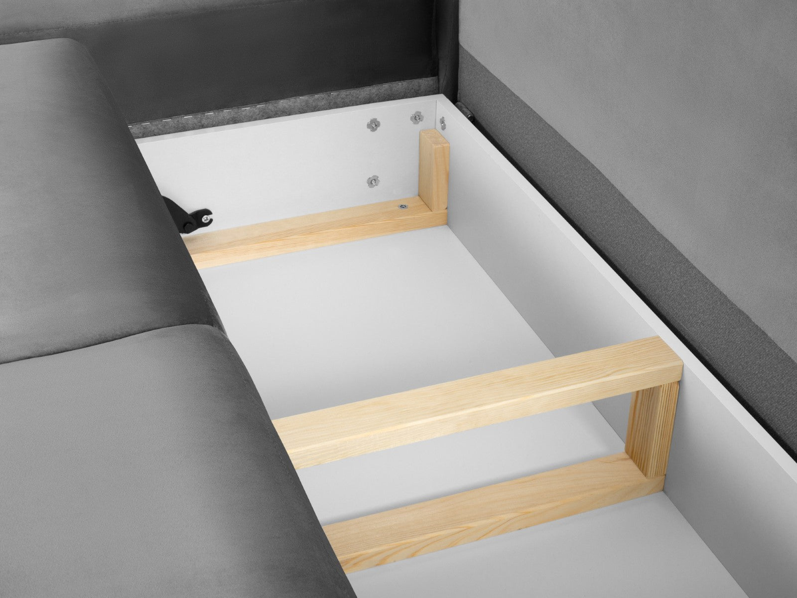 Cosmopolitan Design - Divano convertibile angolare sinistro con contenitore "Kyoto" 5 posti in velluto grigio chiaro 