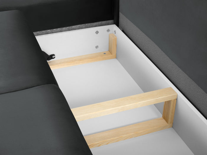 Cosmopolitan Design - Divano convertibile angolare sinistro con contenitore "Kyoto" 5 posti in velluto grigio scuro 