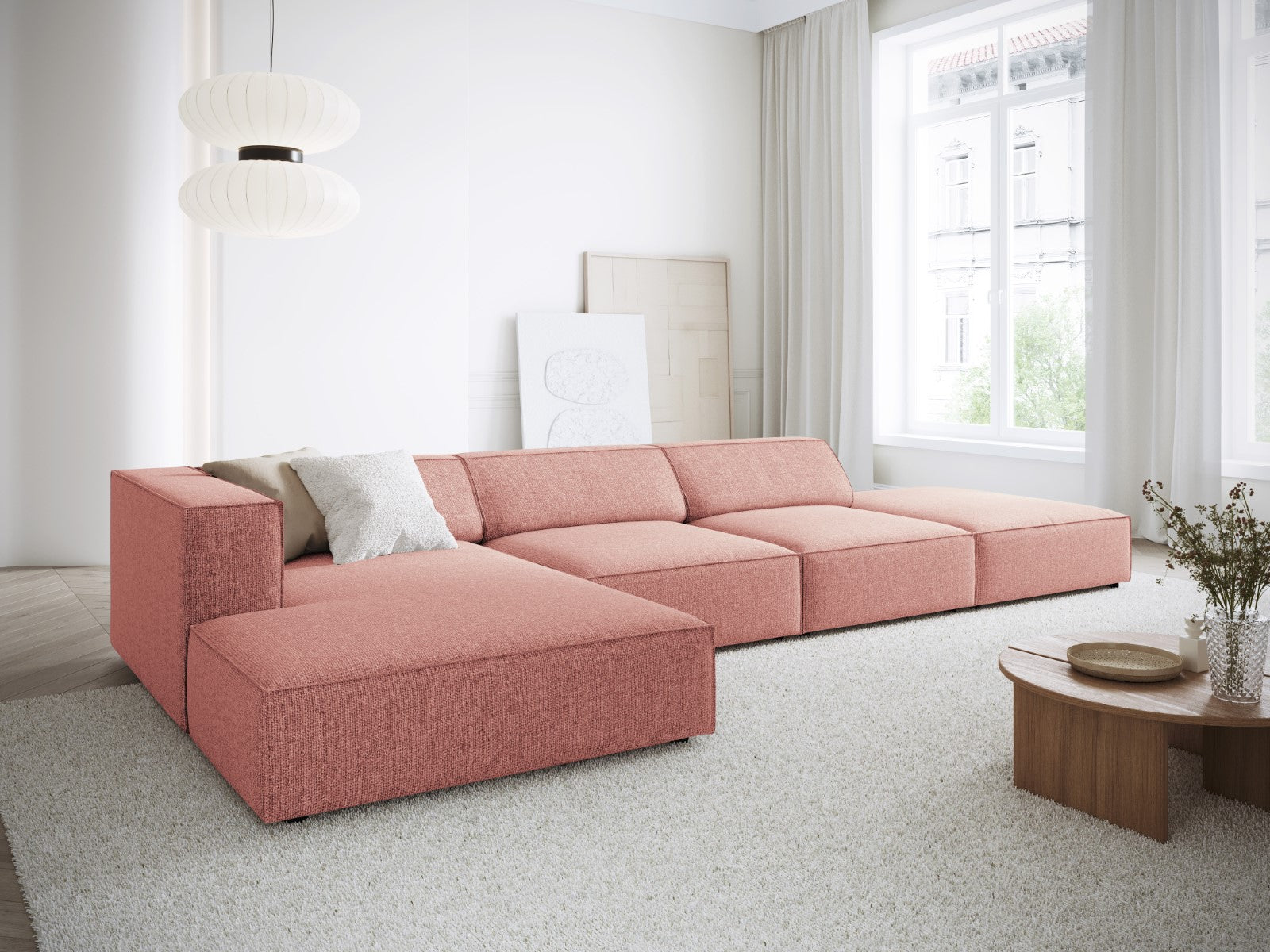 Cosmopolitan Design - Divano angolare sinistro "Arendal" 5 posti in ciniglia rosa 
