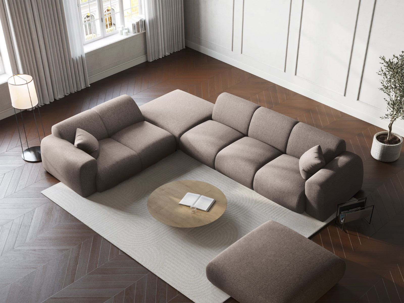 Cosmopolitan Design - Divano angolare sinistro "Nolio" 4 posti in ciniglia beige 