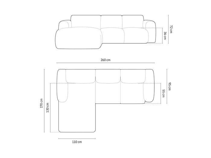 Cosmopolitan Design - Divano angolare sinistro "Nolio" 4 posti in ciniglia terracotta 