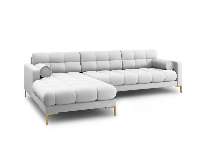 Cosmopolitan Design - Divano angolare sinistro "Bali" 5 posti in tessuto strutturato grigio chiaro 