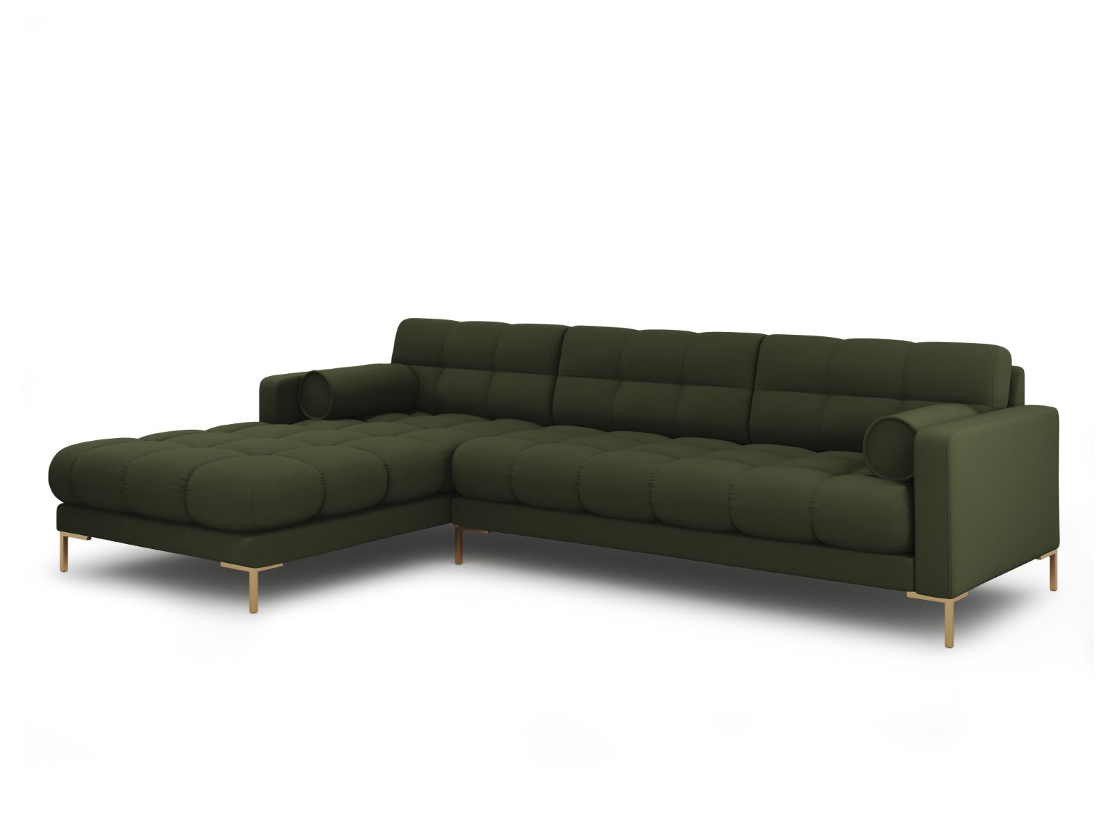 Cosmopolitan Design - Divano angolare sinistro "Bali" 5 posti in tessuto strutturato verde 