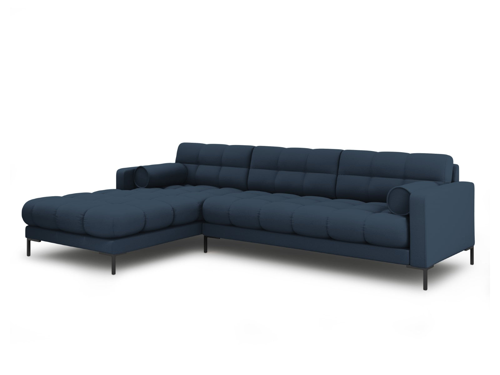 Cosmopolitan Design - Divano angolare sinistro "Bali" 5 posti in tessuto strutturato blu 