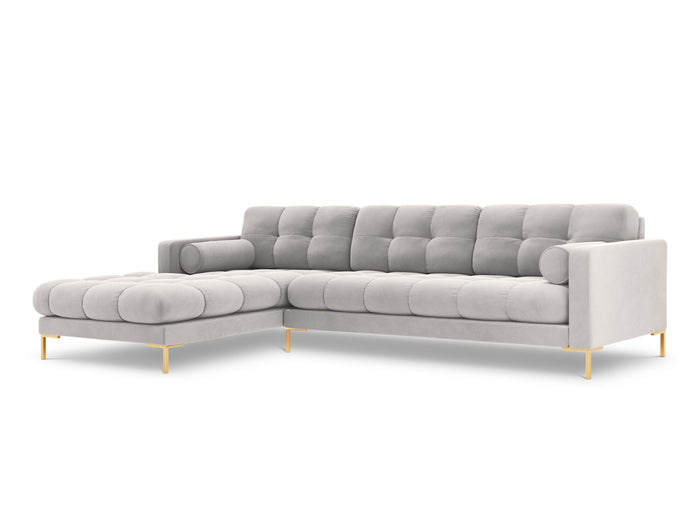 Cosmopolitan Design - Divano angolare sinistro "Bali" 5 posti in velluto argento 