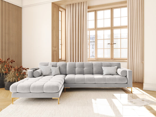Cosmopolitan Design - Divano angolare sinistro "Bali" 5 posti in velluto argento 